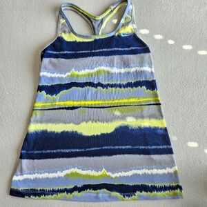 Nike Women’s Tie Dye Running Tank Top Dri Fit, Blue and Yellow Striped. Size M